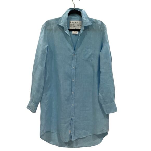 Frank & Eileen Mary Classic Linen Shirtdress In Bright Turquoise Size S - Picture 2 of 11